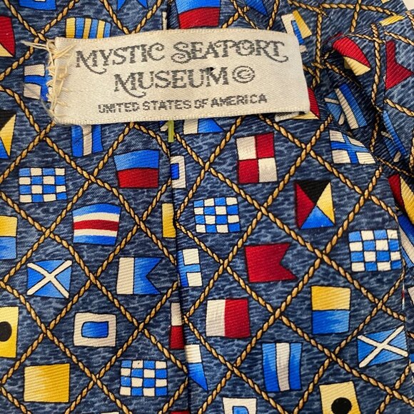 Mystic Seaport Museum Nautical Flags Gray Silk Tie Multicolor Souvenir Boating - Picture 1 of 4